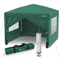 VOUNOT Pavillon 3x3m mit 4 Seitenteilen & 4 Sandsäcke, Pop Up Faltpavillon, Faltbar Gartenzelt Partyzelt, inkl. Tasche, Grün