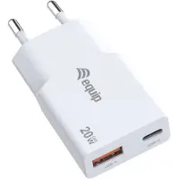 Equip 2-Port 20W GaN Slim USB PD-Ladegerät, USB-C x1, USB-A x1, Drinnen, AC, 12 V, Weiß