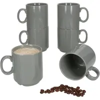 MamboCat 6er Set EVENT stapelbare Kaffeebecher GRAU Porzellan 250 ml