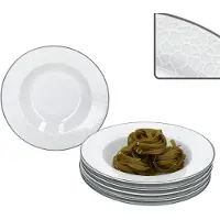 MamboCat 6x Venedig Suppenteller Ø21,5cm Porzellan Weiß Relief tiefer Teller Pasta Salat