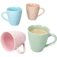 MamboCat Pastelli 4tlg Set Kaffeebecher 290ml Keramik bunt pastell Waffel-Muster Teetasse
