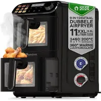 TurboTronic Doppel-Heißluftfritteuse XXL 11 l – AF510D – vertikale DualZone Airfryer mit 2×5,5-l-Kammern, Double-Stack-Design, platzsparend, inkl. Silikoneinlagen