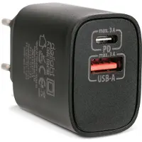 HomeShopXL Schnellladegerät mit USB-A + USB-C Power Delivery 20W – Adapter / Netzwerkadapter – Quick Charge 3.0 – Kompakt – Schwarz 1 Stück [55041BK]