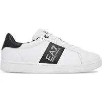 Emporio Armani Unisex. 7X000332_AF10848 Weiße, schwarze Classic Ledersneaker (43 1/3), Wohnung, Schnürsenkel, Lässig