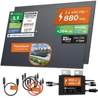 Solarway Balkonkraftwerk 800W mit Envertech Wechselrichter Steckdose Komplettset 2x 440W Solarmodule Solaranlage Flachdach Halterung