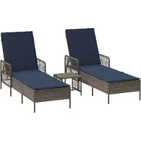 vidaXL Möbel Sonnenliege Set aus 3 Grau und marineblau PE-Rattan, Metall - Gartenliegen 365438