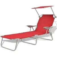 Helloshop26 - Sonnenliege Deckstuhl Gartenbett Terrassenmöbel 189 cm mit rotem Stahldach 02_0012269