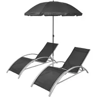 Helloshop26 - Schwarze Aluminium-Sonnenliegen und Sonnenschirm 02_0011931