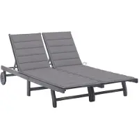 Helloshop26 - Sonnenliege Deckstuhl Sonnenbett Gartenbett Terrassenmöbel 2-Sitzer mit grauem Akazienkissen 02_0012230