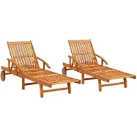 Helloshop26 - Set aus 2 Sonnenliegen Deckstühlen Sonnenbetten Gartenbetten Terrassenmöbeln massivem Akazienholz 02_0012140