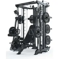 ATLETICA SEK Multipresse Set | FULLFORCE | Set mit Jammer Arms & Leg Press, B2 Hantelbank mit Anbauteilen, Delta Langhantel & 150 kg Bumper Plates