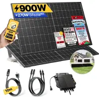 Solakon Balkonkraftwerk 900W Solaranlage mit Garten Halterung Steckerfertig Komplettset Photovoltaik Anlage 800W, Kabellänge: 10m, - onLite