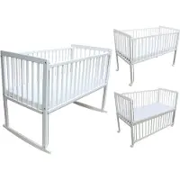 Micoland Kinderbett / Beistellbett / Wiege 3in1 120x60cm mit Matratze weiß