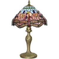 Licht-Erlebnisse Tischleuchte Glas Metall E27 45 cm in Messing Bunt Tiffany Stil Tischlampe