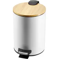 Kadax Badmülleimer "Linter", Eimer mit Bambusdeckel, Mülleimer für Bad und WC, Abfalleimer, 3L, Weiß