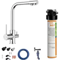 BieTal Untertisch Wasserfilter Aktivkohle SET 3-Wege Hahn Chrom & Wasserstop