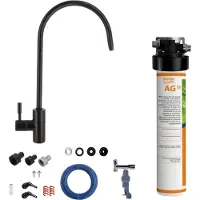 BieTal Untertisch Wasserfilter Aktivkohle Set 1-Wege Hahn Schwarz Wasserstop