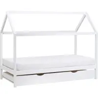 Beliani Hausbett für Kinder Weiß Kiefernholz mit Ausziehbett Lattenrost 90x200 cm Bettgestell Hausform Kinderzimmer Kinderbett Jugendbett Ausziehbett
