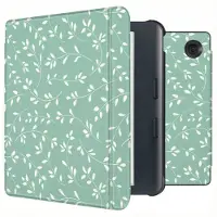 IMoshion Design Slim Hard Case Sleepcover mit Stand für das Kobo Libra Colour - Smoke Green Flowers