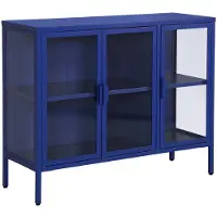 Sweeek - Industrielles Sideboard aus Metall und gehärtetem Glas mit 3 Türen, 100 cm - Blau