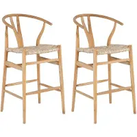 Vente-unique Barhocker 2er-Set - Teakholz & Strohgeflecht - Holzfarben - POGIANA