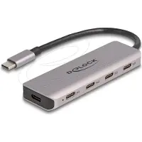 DeLOCK USB 5 Gbps 4 Port USB Type-C Hub mit USB Type-C Anschluss, USB 3.2 Gen 1 (3.1 Gen 1) Type-C, USB 3.2 Gen 1 (3.1 Gen 1) Type-C, 5000 Mbit/s, Grau, Metall, Rundkabel