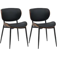CLP 2er Set Esszimmerstuhl Enid mit Rückenlehne und Polsterung I Sessel walnuss/schwarz Material Kunstleder