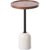 Beliani Beistelltisch Braun u. Weiß Metall Mangoholz Marmor Standfuß Rund ø 40 cm Modern Sofatisch Salontisch Wohnzimmertisch Dekotisch