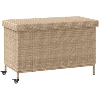 vidaXL Gartentruhe mit Rollen Beige 110x55x73 cm Poly Rattan