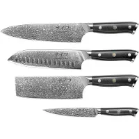 Damaskus by Haws Damaskus Von Hâws Chef, Santoku, Gemüse- Und Universalmesser 4 Stück.