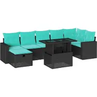 vidaXL 8-teiliges Gartensofa-Set mit Kissen, schwarzes Polyrattan