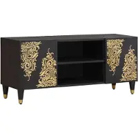 vidaXL TV-Schränk mit Regal Schwarz 105 x 33 x 46 cm Massivholz Mango