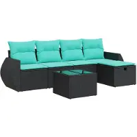 vidaXL 6-tlg. Garten-Sofagarnitur mit Kissen Schwarz Poly Rattan