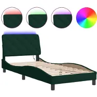 vidaXL Bettgestell mit LED ohne Matratze Dunkelgrün 90x190 cm Samt