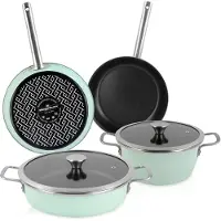 Magefesa Nordic Verde Kochtopf Set 6-Teiliges Induktions Antihaft Kochtöpfen Bratpfannen Glasdeckel Grün