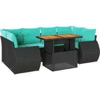 vidaXL 7-tlg. Garten-Sofagarnitur mit Kissen Schwarz Poly Rattan