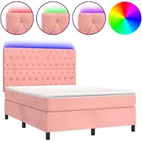vidaXL Boxspringbett mit Matratze & LED Rosa 140x200 cm Samt