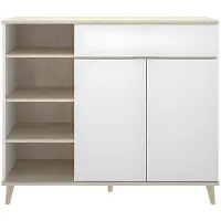 Vente-unique WAJDI Küchenbuffet - 2 Türen mit 1 Schublade und 4 Nischen - weiß und eichefarben