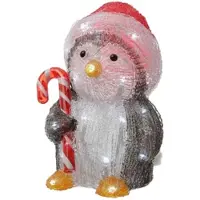 MARELIDA LED Pinguin mit Zuckerstange Acrylfigur Außen Weihnachtsdeko 24cm