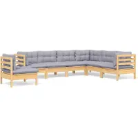 vidaXL 7-tlg. Garten-Lounge-Set mit Grauen Kissen Kiefer Massivholz