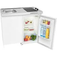 Exquisit Mini-Küche KK1085 mit Glaskeramik-Kochfeld, 76 l Kühlschrank, Spüle, Spülschrank, Weiß