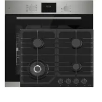 Böhme Einbauherdset mit Elektrobackofen HB60F78PPX + Gaskochfeld 60cm Schwarz Glaskeramik mit 4 Brennern WOK Brenner 3,8 kW