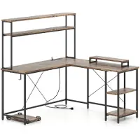 Helloshop26 Computer-Schreibtisch in L 145 x 145 x 147 cm mit LED-Leiste und Steckdosen