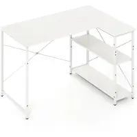 Helloshop26 Büro in L - - Wendbarer Stauraum - 118 x 86 x 74 cm - Ergonomischer Komfort - Weißes Metall