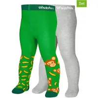 Playshoes Strumpfhose Affe 2er Set in Grün/Grau | Gr.: 110/116