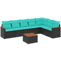 vidaXL 8-teiliges Gartensofa-Set mit Kissen, schwarzes Polyrattan