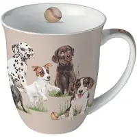 Ambiente Tasse 10cm Porzellan mit Hunde Motiv - 0,4L Keramiktasse Porzellangeschirr Kaffeetasse Teetasse Kakaotasse Tiermotiv Hundetasse Porzellantasse Braun