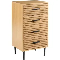 Beliani Kommode Hellbraun MDF mit 4 Schubladen Metallbeine Holzoptik Lamellenoptik Moderner Stil Aufbewahrung Stauraum für Schlafzimmer