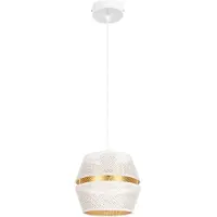 Licht-Erlebnisse Pendelleuchte Metall E27 D: 20 cm rund H: max. 90 cm in Weiß Gold