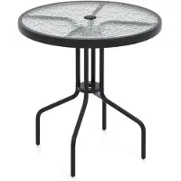 Helloshop26 Runder Garten Tisch 70 cm mit Loch für Sonnenschirm modernes Design aus schwarzem Metall